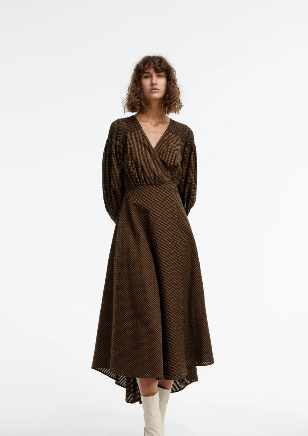 Kinney - Arlo Wrap Cotton Dress Chocolate Gingham