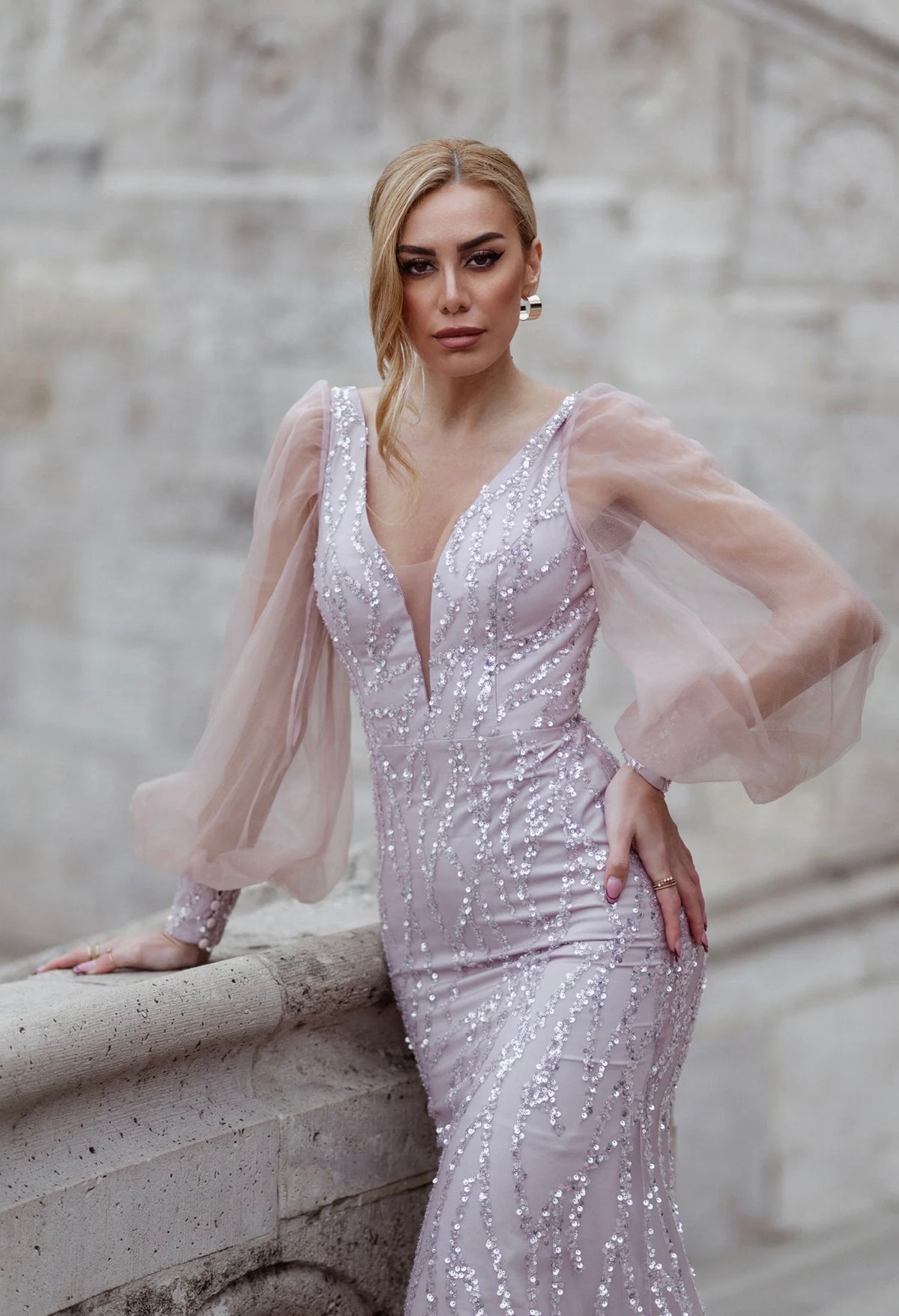 Tina Holly Beaded Gown - Tea Rose - TK209