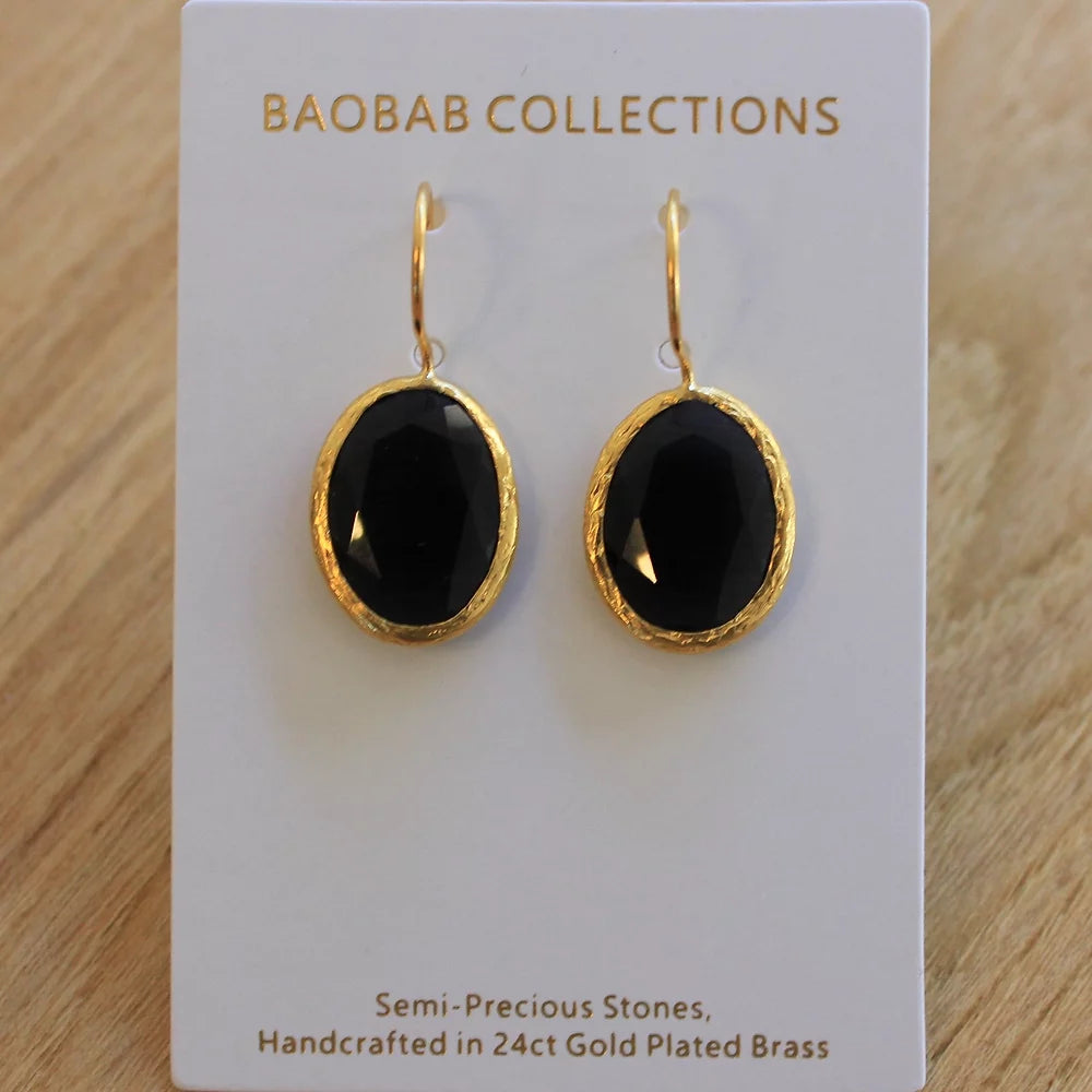 Baobab Collections - Quartz Hook Earring Gold - Black