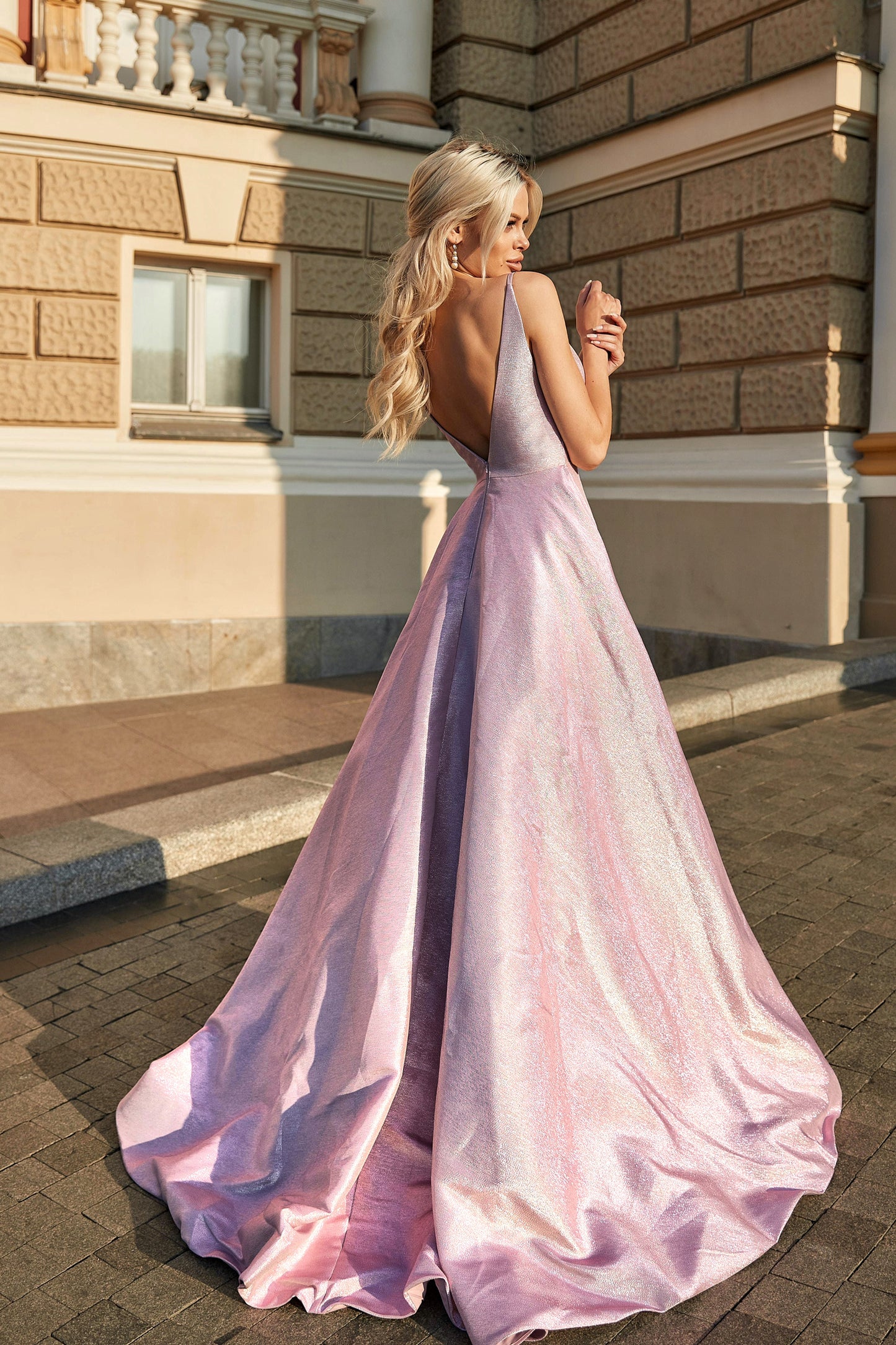 Tina Holly - Jacquard Full Length Gown - Pearl Pink - TW070