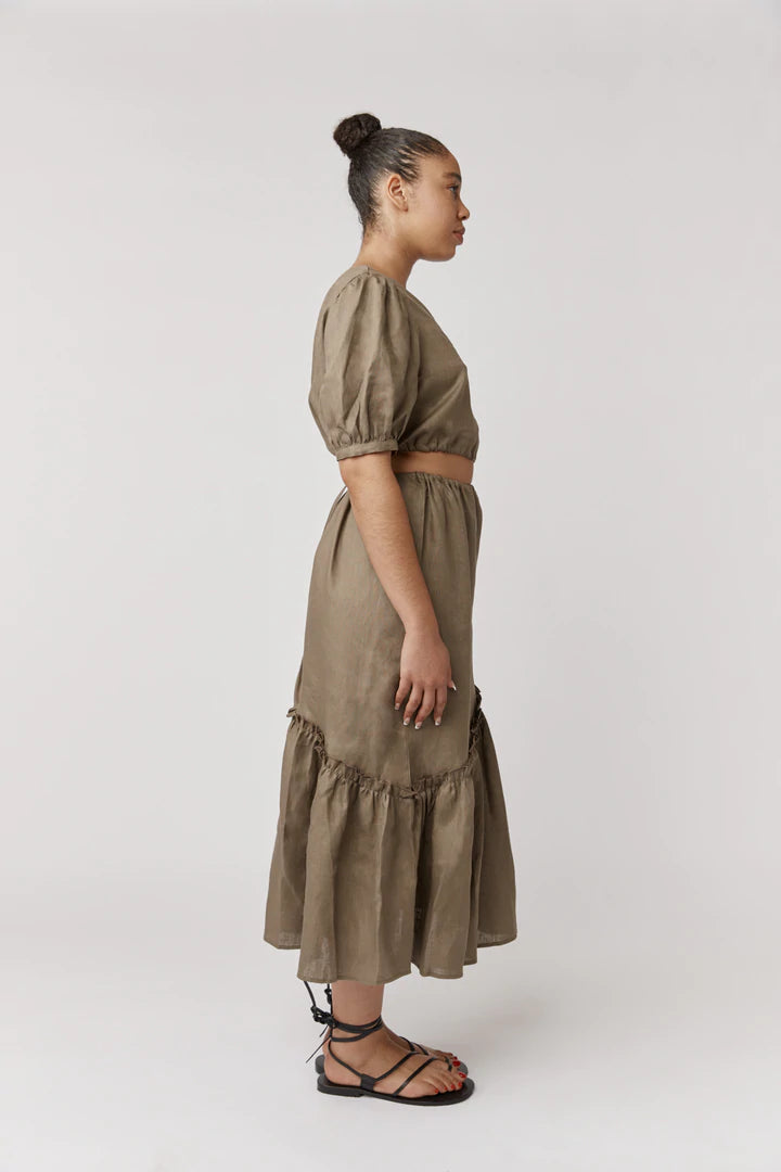 Alkam - Eleanor One Shoulder Midi Dress - Khaki